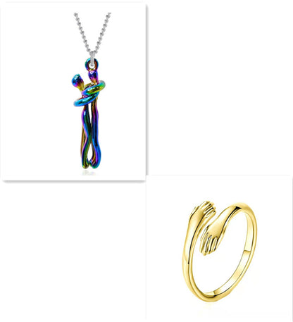 Fashion Hugging Necklace Jewelry Choker Hug Pendant Chain Men Necklace for Lover Women couple Men Lady Female Male Gift