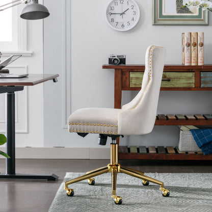 Velvet Fabric Tufted Button Home Office Chair, Adjustable Office Chair Swivel Office Chair