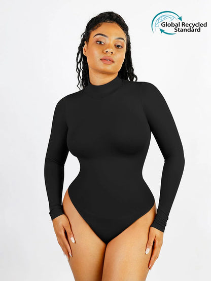 Seamless Eco-friendly Turtle Neck Long Sleeve Thong Bodysuit