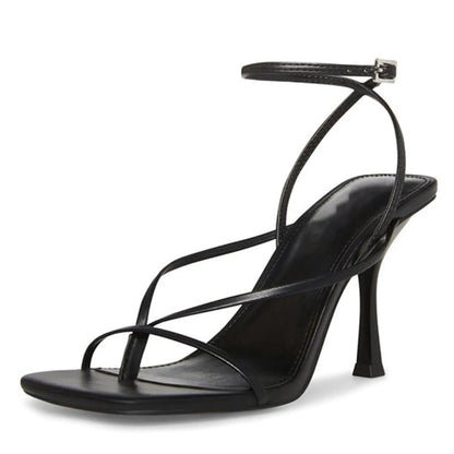 olomisa Strappy Heels for Women Square Toe Thong Heels Ankle Strap Stiletto Heeled Sandals