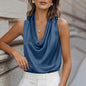 Silk-like Draped Pleated Sleeveless Top