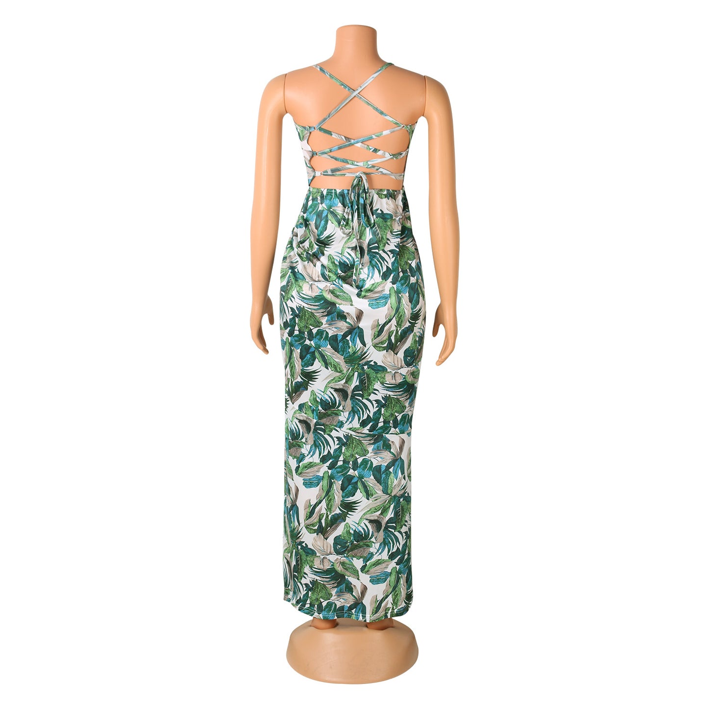 Sexy Sling Dress Irregular Printed Long Skirt