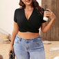 V-neck Solid Color Design Sense Temperament Spicy Girl Ultra Short Shirt