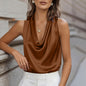 Silk-like Draped Pleated Sleeveless Top