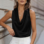 Silk-like Draped Pleated Sleeveless Top