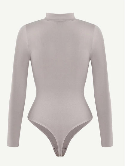 Seamless Eco-friendly Turtle Neck Long Sleeve Thong Bodysuit