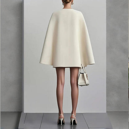 Women's Elegant Solid Color V Neck Double-Breasted Cape Blazer Dress Spring & Summer Party Outfit