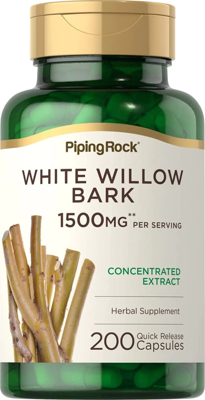Piping Rock White Willow Bark Capsules 1500mg | 200 Count | Concentrated Extract | Herbal Supplement | Gluten Free Non-GMO