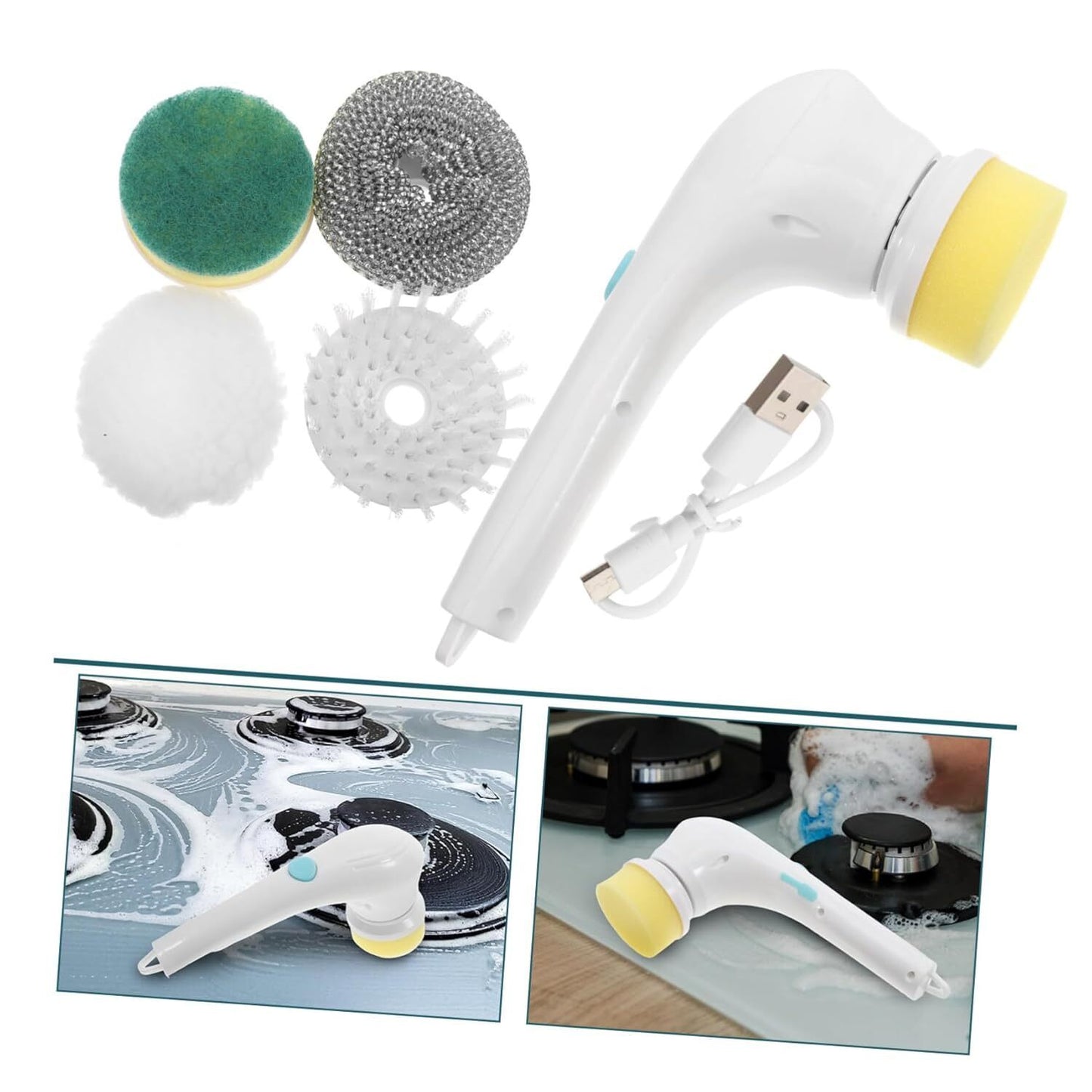 5 In 1 Handheld Electric Spin Scrubber Cleaning Brush Kitchen Rotating Cleaner