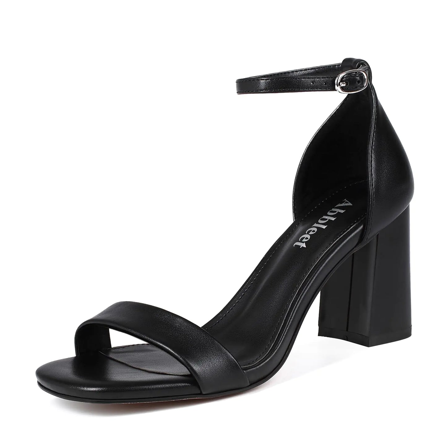Abbleet Womens Chunky Block Heels Square Open Toe Ankle Strap Heeled Sandals Pumps Shoes for Wedding Party Evening Dress(Black6)