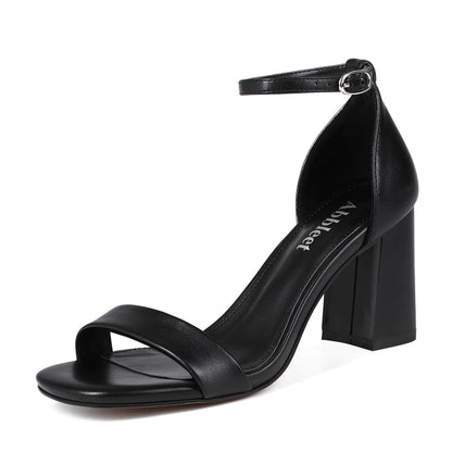 Abbleet Womens Chunky Block Heels Square Open Toe Ankle Strap Heeled Sandals Pumps Shoes for Wedding Party Evening Dress(Black6)