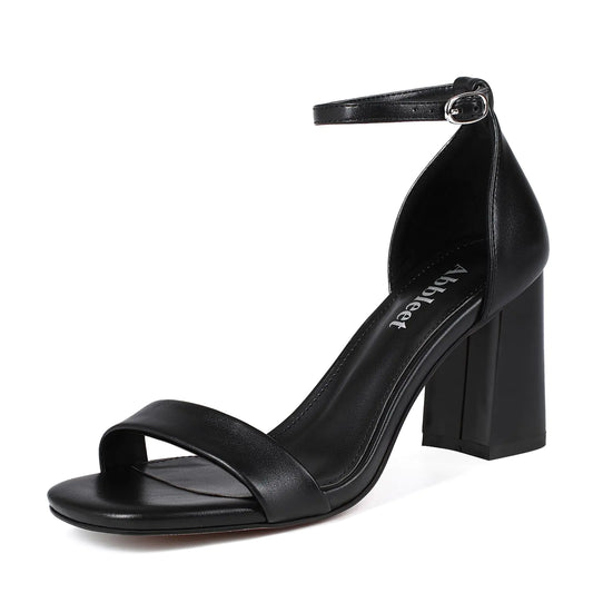 Abbleet Womens Chunky Block Heels Square Open Toe Ankle Strap Heeled Sandals Pumps Shoes for Wedding Party Evening Dress(Black6)