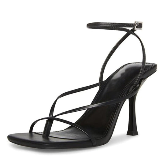 olomisa Strappy Heels for Women Square Toe Thong Heels Ankle Strap Stiletto Heeled Sandals