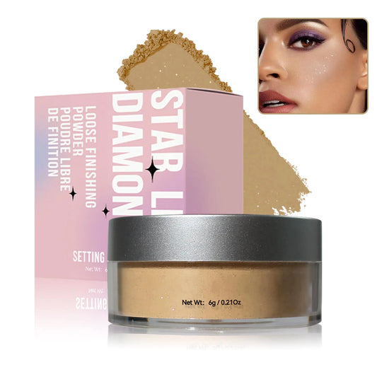 QIUFSSE Oil Control Loose Powder Makeup Translucent Setting Powder Shimmer Long Lasting Lightweight Polvo Traslucido Maquillaje Para Mujer Face Powder Makeup - 03 Dark Complexion Shimmer