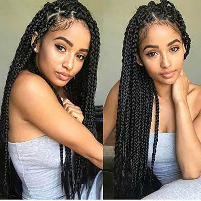 Black Braided Wig with Lace Front (Synthetic Hair)
