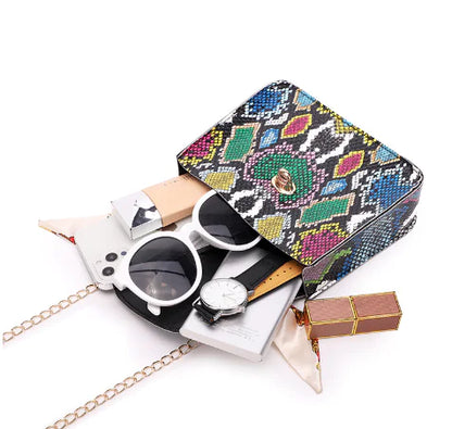 Colorful Snake Print Silk Scarf Handbag