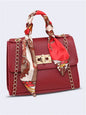 Women’s Simple Solid Color Handbag with Silk Scarf