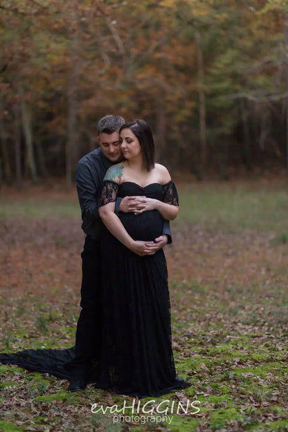 Lace Maternity Maxi Dress with Flutter Sleeves