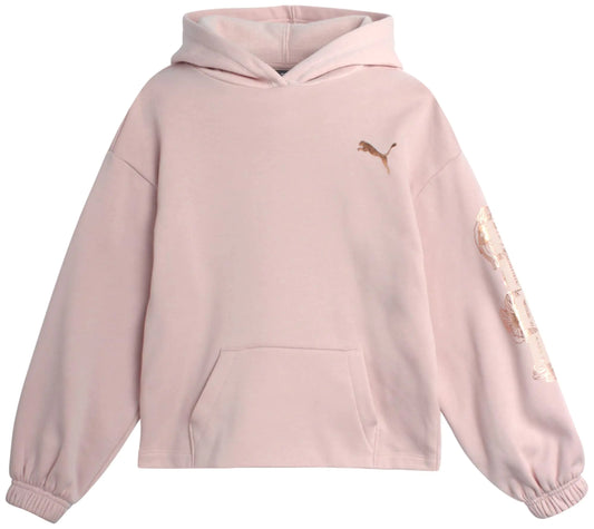 PUMA Girls Sweatshirt - Performance Fleece Pullover Graphic Hoodie for Girls (7-16) Size 7 Pink/Heather/White