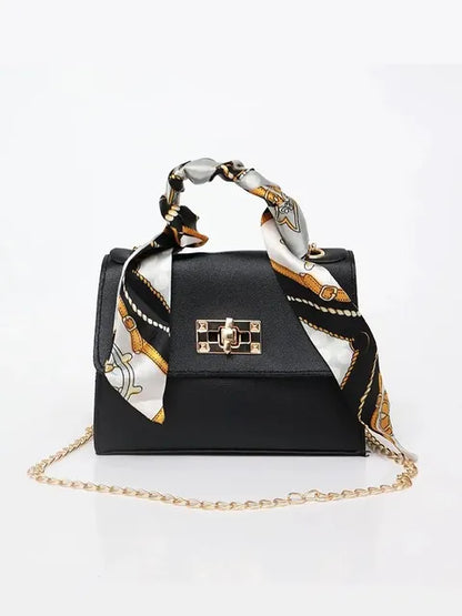 Women’s Simple Solid Color Handbag with Silk Scarf