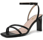 RIBONGZ Womens Black Strappy Heels Square Open Toe High Heels for Women Ankle Strap Chunky Heeled Sandals Wedding Bridal Shoes Comfort Block High Heels Dress Party Shoes 10