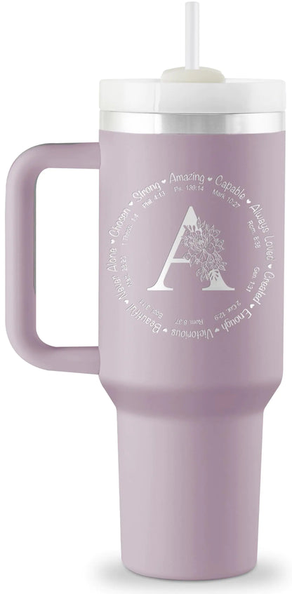 Christian Gifts for Women Religious Gifts for Women Monogrammed 40 oz Engraved Tumbler Spiritual Inspirational Gifts Faith based gifts Bible Gift Christian Tumbler for Women Initial Christian Cup