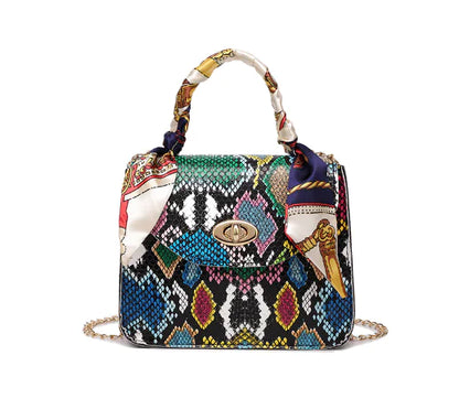 Colorful Snake Print Silk Scarf Handbag