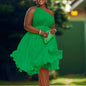 Plus Size Elegant Ruffle One Shoulder Mini Dress