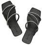 DOBOLIN Womens Sandals Rhinestone Flat Sandals Strappy Squared Open Toe Slide Sandals Dressy Trendy Comfortable Summer Beach Slip-On Black Size 7.5 Wide Width